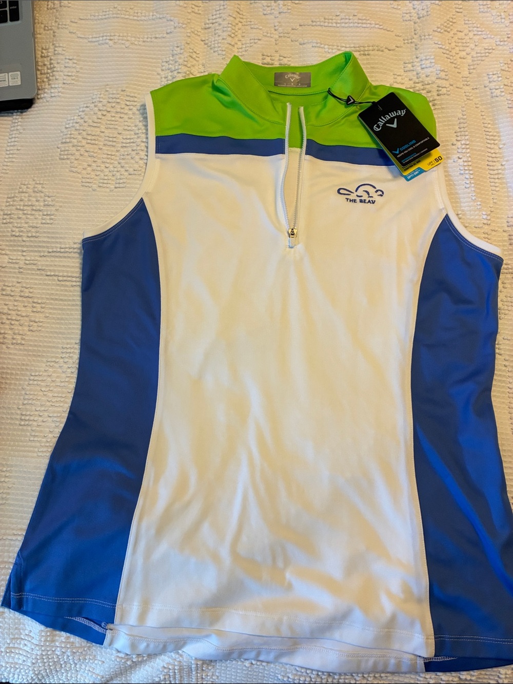 Callaway White, Blue & Lime Green Sleeveless Golf Top large